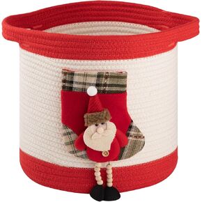 OIAHOMY Christmas Basket with Santa Stocking, Christmas Ornament Storage Basket with Handles, Christmas Baskets for Gifts Empty Use in Living Room Storage, Kids, Pet Toy Basket - Red