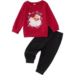 IZYJOY Toddler Boy Girl Christmas Outfit Santa Claus Crewneck Sweatshirt Pants With Pocket Baby Xmas Fall Winter Clothes Set