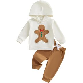 Thorn Tree Toddler Boys Gingerbread Man Clothes Set Hooded Sweatshirt Solid Pants Christmas Fall Winter Outfits