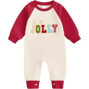 Baby Girl Boy Cute Santa Embroidered Long Sleeve Romper Jumpsuit Infant Newborn Christmas Clothes