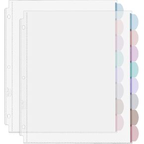 Mr. Pen- Clear Sheet Protectors with Binder Tabs, 8 Tabs, 2 Sets, Clear Binder Sheet Protectors, Clear Plastic Dividers for 3 Ring Binder, Insertable Index Page Divider Multicolor Tabs