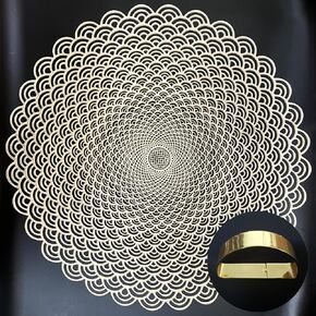 15 Inch Round Gold Placemats and Napkin Rings 12 Pcs Set Vinyl Plastic Table Place Mat Decorative Metallic Gold Napkin Holder for Party Anniversary Kitchen Dinner Table Plate Decor–Leaf