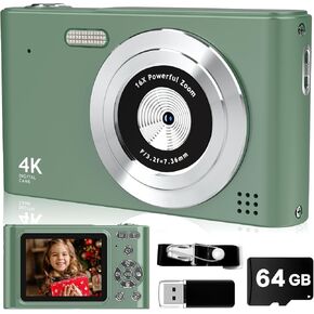 Digital Camera,FHD 1080P Camera with 32GB Card,44MP Digital Point and Shoot Kids Camera with Anti Shake 16X Zoom，Portable Small Camera Gift for Kid Girl Boy Teen (Pink)