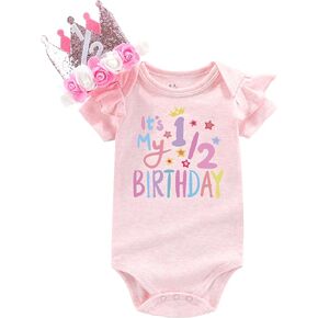 Baby Rompers Half way to one Baby girl 1/2 Birthday one piece outfit Halfway to first