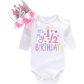 Baby Rompers Half way to one Baby girl 1/2 Birthday one piece outfit Halfway to first
