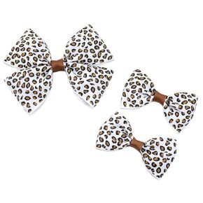Leopard Hair Bow Clip for Women Girls Baby Leopard Bow Clip Cheetah Print Bowknot Hair Clip Costume Accessories 3 Pack TSFJ76 (White)