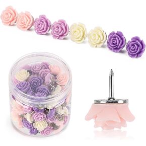 100Pcs Cute Push Pins Decorative Floral Thumb Tacks for Corkboard, Bulletin Board (Rose)