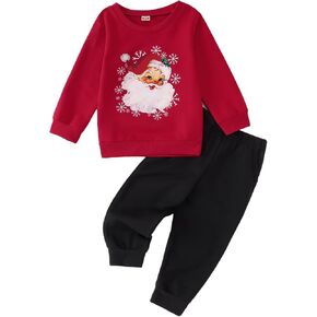 Toddler Boys Girls Christmas Outfits Retro Santa Graphic Crewneck Sweatshirt Pants Set Kids Xmas Fall Winter Clothes