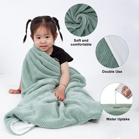 مناشف المعطف منشفة حمام للأولاد والبنات منشفة بغطاء للرأس للأطفال والأطفال الصغار (أخضر، 26.5 * 25.5 بوصة) in Kuwait