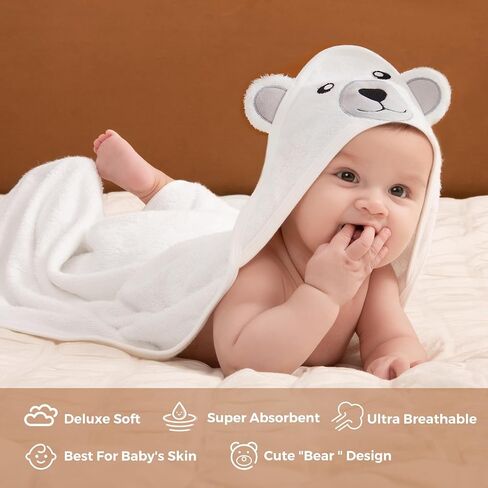 Momcozy Baby Hooded Towel,Baby Towel with Hood and Baby Washcloth|Baby Bath Glove, Extremely Soft, Breathable, Suitable for Newborn in Saudi Arabia