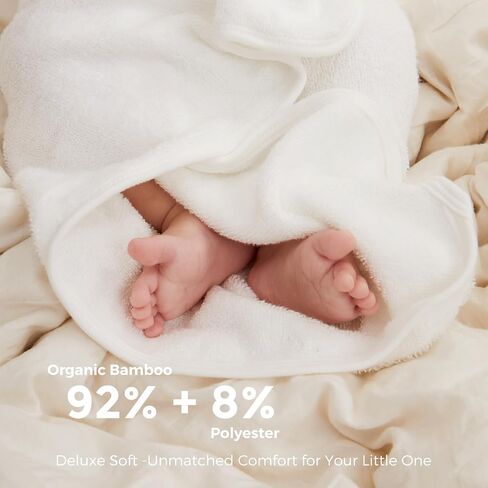 Momcozy Baby Hooded Towel,Baby Towel with Hood and Baby Washcloth|Baby Bath Glove, Extremely Soft, Breathable, Suitable for Newborn in Saudi Arabia