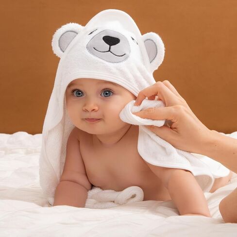 Momcozy Baby Hooded Towel,Baby Towel with Hood and Baby Washcloth|Baby Bath Glove, Extremely Soft, Breathable, Suitable for Newborn in Saudi Arabia