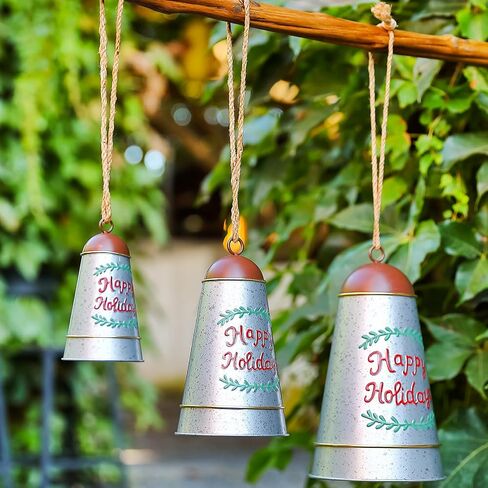 Antique Gold Harmony Bells Set of 3, Metal Cow Bells on Jute Rope, Vintage Rustic Christmas Hanging Bells for Crafts, Christmas Cowbells Ornaments for Indoor Outdoor Garden Door Home Decor in Saudi Arabia