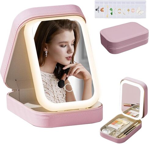 2 in 1 Jewelry Box,Travel Jewelry Case Organizer with LED Makeup Mirror for Girls Women and Travel Essential to Store Ring, Necklace, Earring(White) in Saudi Arabia