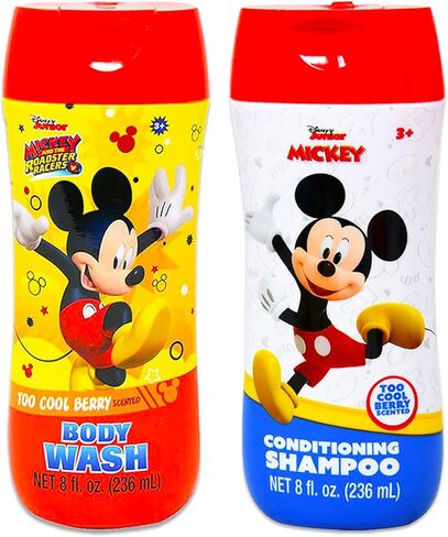 مجموعة هدايا استحمام الطفل ميكي ماوس - حزمة إكسسوارات ميكي للأطفال مع منشفتين بغطاء للرأس، شامبو، غسول للجسم، ملصقات، المزيد | ميكي بيبي أساسيات للحمام in Kuwait