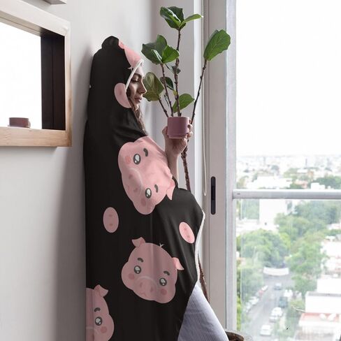 ARAHANT Cute Hippo Hooded Blanket, Cartoon Animal Hooded Blanket, Hippopotamus Gift for Kid, Medium 50'' x 60'' for Teen, Flannel Soft and Comfortable in Saudi Arabia