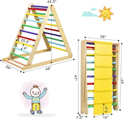 HONEY JOY Triangle Climber with Ramp, 2-in-1 Indoor Toddler Climbing Triangle Set with Ladder & Slide, Foldable Wooden Kids Climbing Toys for Playground, Gym & Daycare, Gift for Boys Girls (Colorful) in Kuwait