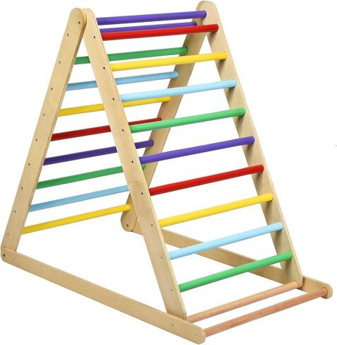 HONEY JOY Triangle Climber with Ramp, 2-in-1 Indoor Toddler Climbing Triangle Set with Ladder & Slide, Foldable Wooden Kids Climbing Toys for Playground, Gym & Daycare, Gift for Boys Girls (Colorful) in Kuwait