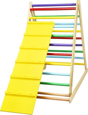 HONEY JOY Triangle Climber with Ramp, 2-in-1 Indoor Toddler Climbing Triangle Set with Ladder & Slide, Foldable Wooden Kids Climbing Toys for Playground, Gym & Daycare, Gift for Boys Girls (Colorful) in Kuwait