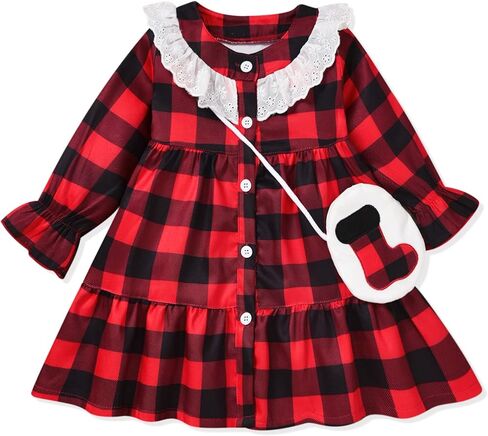 فستان بافلو منقوش للفتيات الصغيرات لعيد الميلاد مع ملحقات in Kuwait