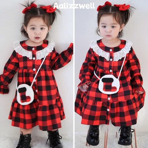 فستان بافلو منقوش للفتيات الصغيرات لعيد الميلاد مع ملحقات in Kuwait