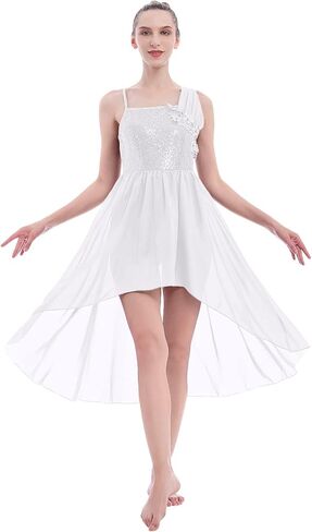 AFAVOM Sequin Lyrical Dance Dress for Women Adult Contemporary Dance Costumes High Low Tulle Chiffon Skirt Praise Dancewear in Kuwait