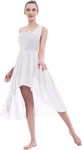 AFAVOM Sequin Lyrical Dance Dress for Women Adult Contemporary Dance Costumes High Low Tulle Chiffon Skirt Praise Dancewear in Kuwait