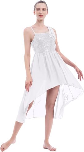 AFAVOM Sequin Lyrical Dance Dress for Women Adult Contemporary Dance Costumes High Low Tulle Chiffon Skirt Praise Dancewear in Kuwait