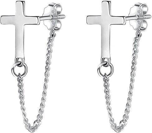 925 الفضة الاسترليني سلسلة تتدلى الأقراط شريط أقراط للنساء الفتيات الحد الأدنى شريط سلسلة مزدوجة أقراط مجوهرات هدايا لعيد الميلاد عيد ميلاد in Kuwait