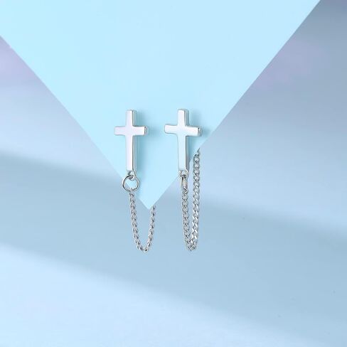 925 الفضة الاسترليني سلسلة تتدلى الأقراط شريط أقراط للنساء الفتيات الحد الأدنى شريط سلسلة مزدوجة أقراط مجوهرات هدايا لعيد الميلاد عيد ميلاد in Kuwait