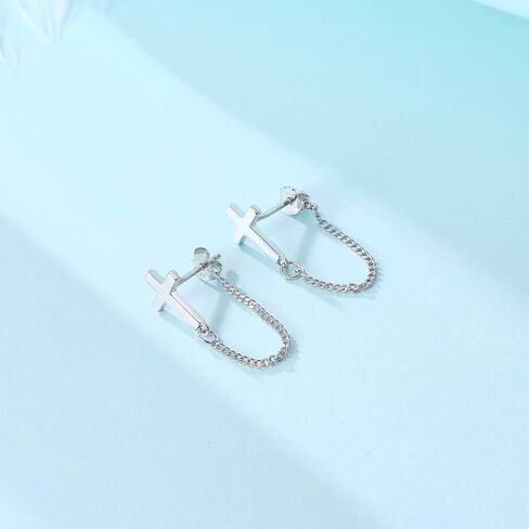 925 الفضة الاسترليني سلسلة تتدلى الأقراط شريط أقراط للنساء الفتيات الحد الأدنى شريط سلسلة مزدوجة أقراط مجوهرات هدايا لعيد الميلاد عيد ميلاد in Kuwait