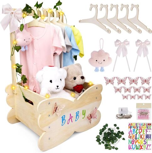 Wooden Baby Shower Crate Closet, Baby Shower Basket | Large Capacity Baby Closet Personalized Baby Shower Gifts Basket for Newborn, Pregnancy Gifts for New Parent in Saudi Arabia