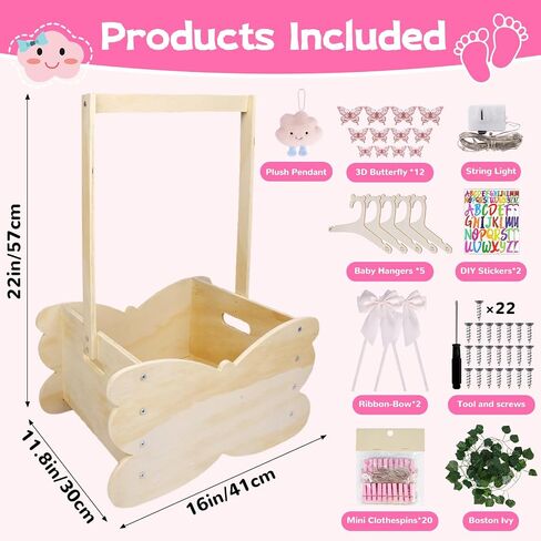 Wooden Baby Shower Crate Closet, Baby Shower Basket | Large Capacity Baby Closet Personalized Baby Shower Gifts Basket for Newborn, Pregnancy Gifts for New Parent in Saudi Arabia