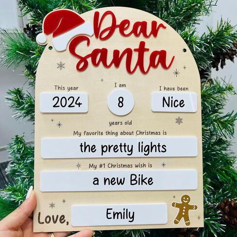 DIY Dear Santa Board Sign, Dear Santa Letter Plaque, Letter to Santa Board Christmas Hanging Sign, Dear Santa Christmas Wish List, Kids Letter to Santa Photo Prop Board, Kid's Christmas Gift (Red) in Saudi Arabia