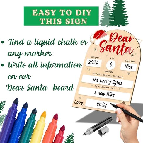 DIY Dear Santa Board Sign, Dear Santa Letter Plaque, Letter to Santa Board Christmas Hanging Sign, Dear Santa Christmas Wish List, Kids Letter to Santa Photo Prop Board, Kid's Christmas Gift (Red) in Saudi Arabia