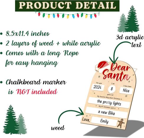 DIY Dear Santa Board Sign, Dear Santa Letter Plaque, Letter to Santa Board Christmas Hanging Sign, Dear Santa Christmas Wish List, Kids Letter to Santa Photo Prop Board, Kid's Christmas Gift (Red) in Saudi Arabia