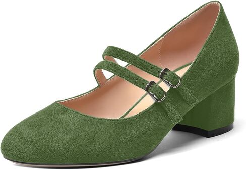 ROSERWISH إمرأة مريح لطيف جولة اصبع القدم اثنين من الأشرطة حزب الجلد المدبوغ مكتنزة كعب منخفض مضخات فستان أحذية 2 بوصة in Kuwait