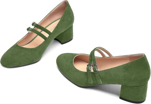 ROSERWISH إمرأة مريح لطيف جولة اصبع القدم اثنين من الأشرطة حزب الجلد المدبوغ مكتنزة كعب منخفض مضخات فستان أحذية 2 بوصة in Kuwait