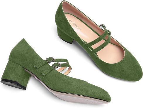 ROSERWISH إمرأة مريح لطيف جولة اصبع القدم اثنين من الأشرطة حزب الجلد المدبوغ مكتنزة كعب منخفض مضخات فستان أحذية 2 بوصة in Kuwait