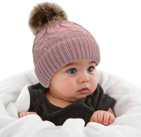 Durio Toddler Winter Hat for Girl Boy Warm Knit Baby Beanie Cute Pom Pom Winter Hat for Baby Infant Newborn Beanie 0-3 Years in Saudi Arabia