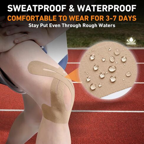 Kinesiology Tape for Knees, 12 Count Kinesiology Tape Precut for Knees, KTQUICK Original Cotton Waterproof & Breathable, Enhance Elastic Kinesiology Athletic Tape for Knee Support and Muscle in Kuwait