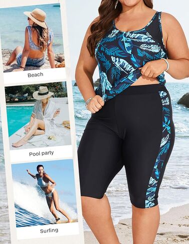 ملابس سباحة تانكيني للسيدات من Hanna Nikole مقاس كبير للتحكم في البطن، ملابس سباحة كتلة الألوان مع شورت بطول الركبة in Kuwait