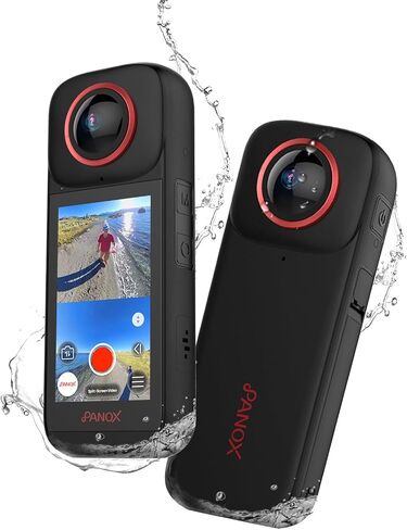 كاميرا V3 مضادة للماء بدقة 8K فيديو 360 درجة، تصوير على شاشة مقسمة وتحرير داخل الكاميرا، التثبيت، شاشة 3.0 بوصة، عصا سيلفي غير مرئية، واقيات عدسة قابلة للإزالة، بطاقة Micro SD للرياضة والسفر in Kuwait