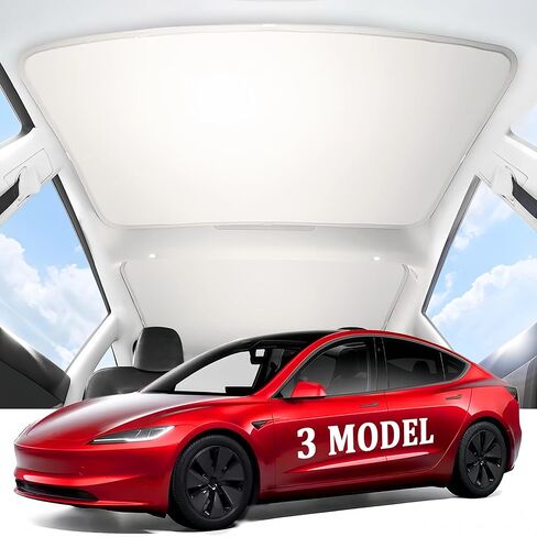 2024 نسخة مطورة من Tesla Model 3 مظلة للسقف، UPF200+ مظلة للسقف مع حقيبة تخزين، عازل للحرارة بدون فجوات ونوافذ علوية قابلة للطي، مظلة للزجاج الأمامي، ملحقات Tesla Model 3 2023-2020 باللون الأبيض in Kuwait
