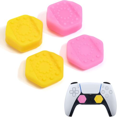 DLseego 4PCS Thumb Grips Caps for Xbox One X S PS5 PS4 PlayStation DualSense Switch Pro Wireless Controller Steam Deck, Soft Silicone Anti-Slip Button Cap Height Joystick Cover - Yellow Pink in Saudi Arabia