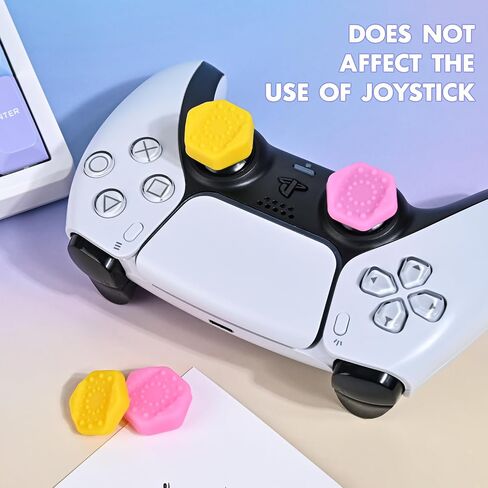 DLseego 4PCS Thumb Grips Caps for Xbox One X S PS5 PS4 PlayStation DualSense Switch Pro Wireless Controller Steam Deck, Soft Silicone Anti-Slip Button Cap Height Joystick Cover - Yellow Pink in Saudi Arabia