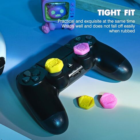 DLseego 4PCS Thumb Grips Caps for Xbox One X S PS5 PS4 PlayStation DualSense Switch Pro Wireless Controller Steam Deck, Soft Silicone Anti-Slip Button Cap Height Joystick Cover - Yellow Pink in Saudi Arabia