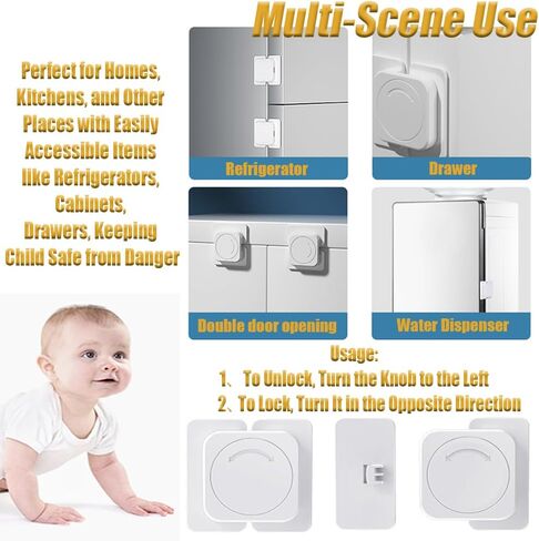 2-Pack Baby Proof & Child Safety Cabinet Locks, Easy to Use with Sticky Adhesive Pads & Knob-Style Design, Safely Secure Cabinets, Refrigerators, Ovens, Bedsides in Home and Kitchen, Child-Proof in Saudi Arabia