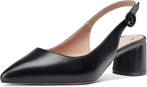 Castamere إمرأة مكتنزة كتلة الكعوب Slingback مضخات الانزلاق على مدبب تو 5 سنتيمتر كعب الصنادل أحذية بولي PU سوداء 9 M US in Kuwait