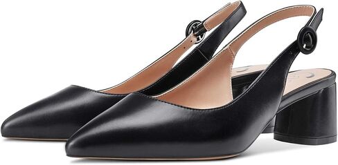 Castamere إمرأة مكتنزة كتلة الكعوب Slingback مضخات الانزلاق على مدبب تو 5 سنتيمتر كعب الصنادل أحذية بولي PU سوداء 9 M US in Kuwait